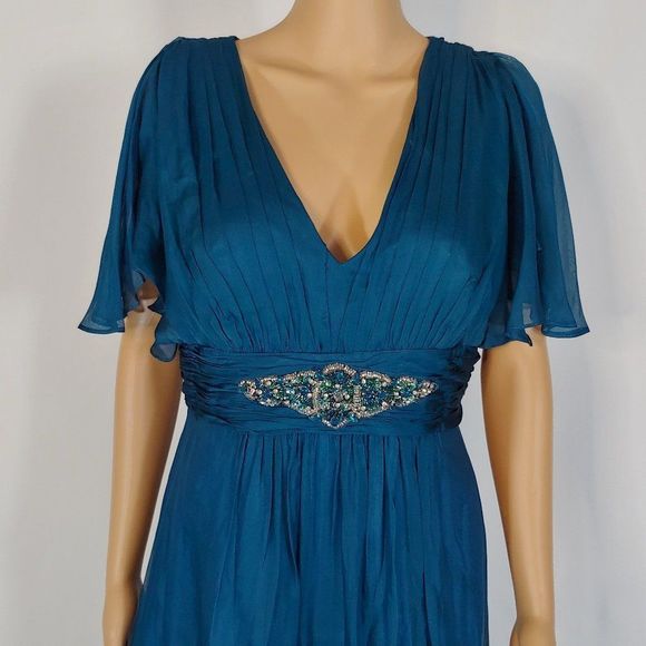 (5) NWT Feriani Couture V-Neck Long Gown in Dark Teal - Picture 4 of 4